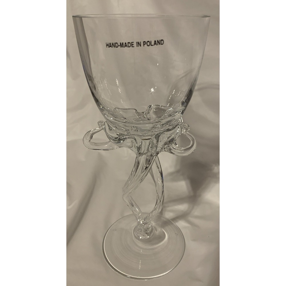 One Jozefina Krosno Handblown Poland Art Glass Twisted Stem 8" drinking wine‎